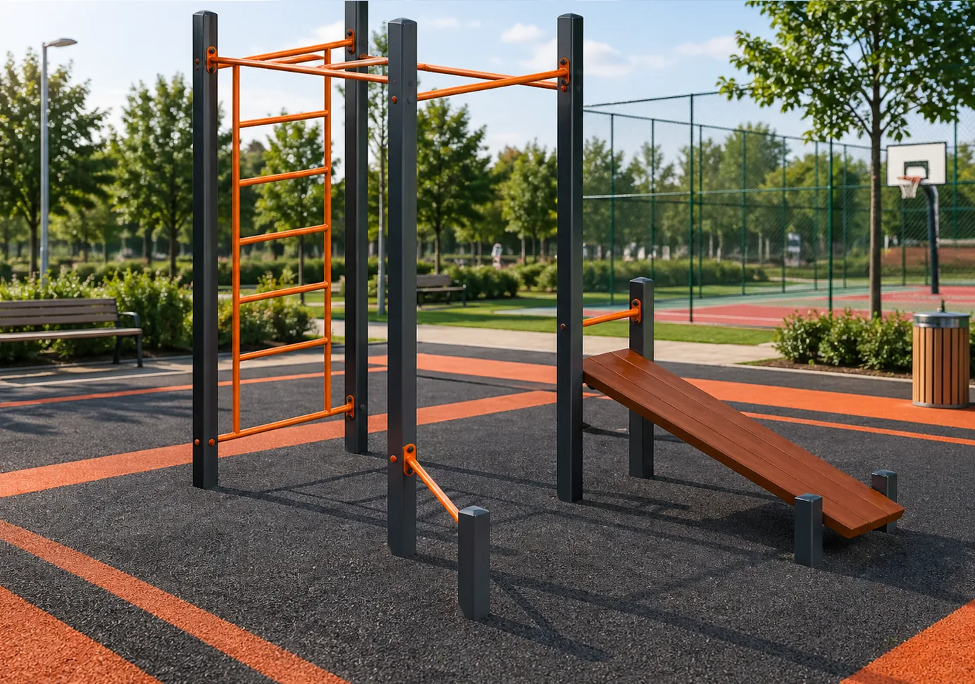Teren workout cu scară și bancă abdomene 0115