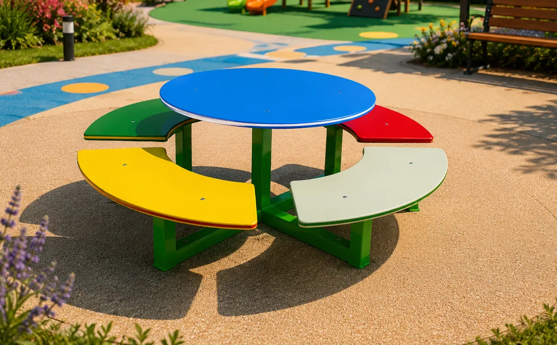Masă pentru copii cu băncuțe circulare – exterior